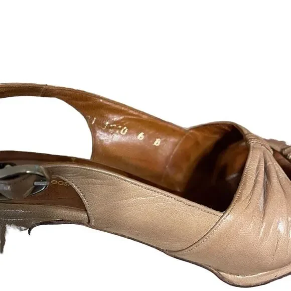 Vintage Beige Leather Heeled Slingback Sandals - Bloomingdale’s - Picture 7 of 10